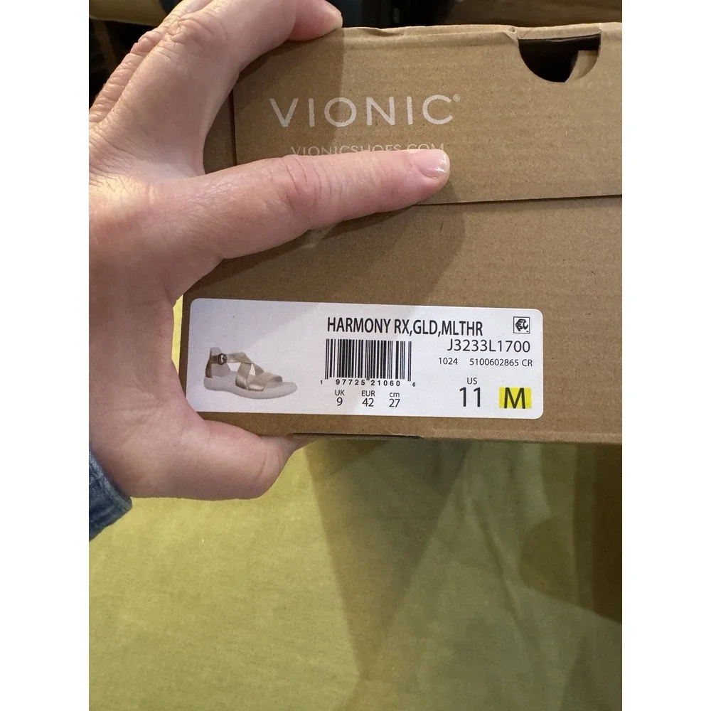 Vionic Womens Harmony RX Recovery Sandals Metallic Gold Leather Size 11